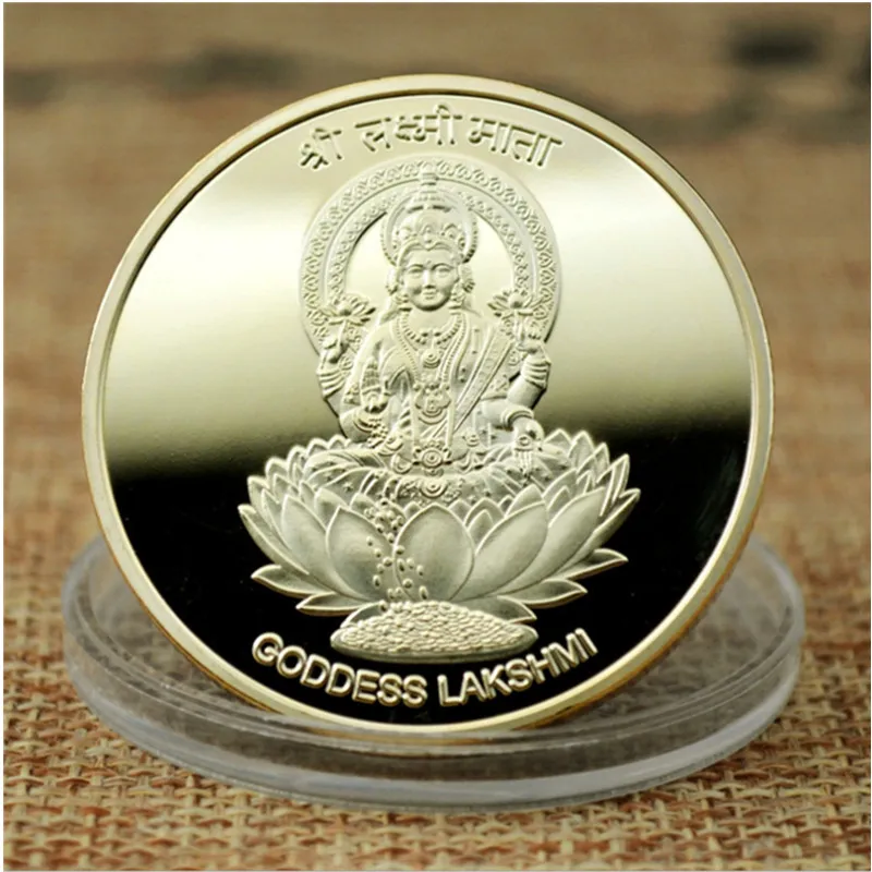 

Indian goddess Lakshmi gold plated gold plated Taiji Fengshui Buddha metal badge coin commemorative coin collection of Indian He