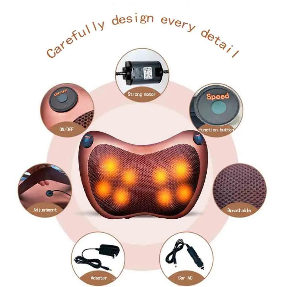 Relaxation Massage Pillow Car And Home  Electric Massager Shoulder Neck Infrared Heating Massage Relaxation Body Massageador