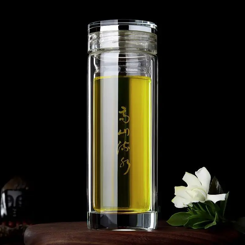 

Tea Cup Double Layer Crystal Glass Thick Glass Bottle Heat Resistant Convenient Large-Volume Men And Women Business Office Tea C