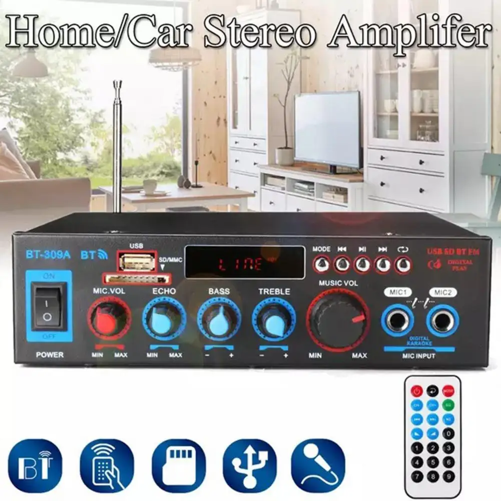 

Fosi аудио BT-309A Bluetooth TPA3116D2 звук Мощность усилитель 800W 12V/220V мини Hi-Fi стерео аудио усилитель класса D Бас ВЧ для Sp