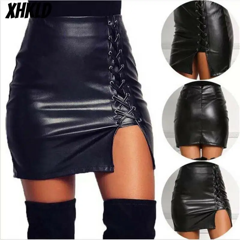 Лето 2020 дизайнерская Сексуальная женская кожаная юбка бандажная мини-юбка