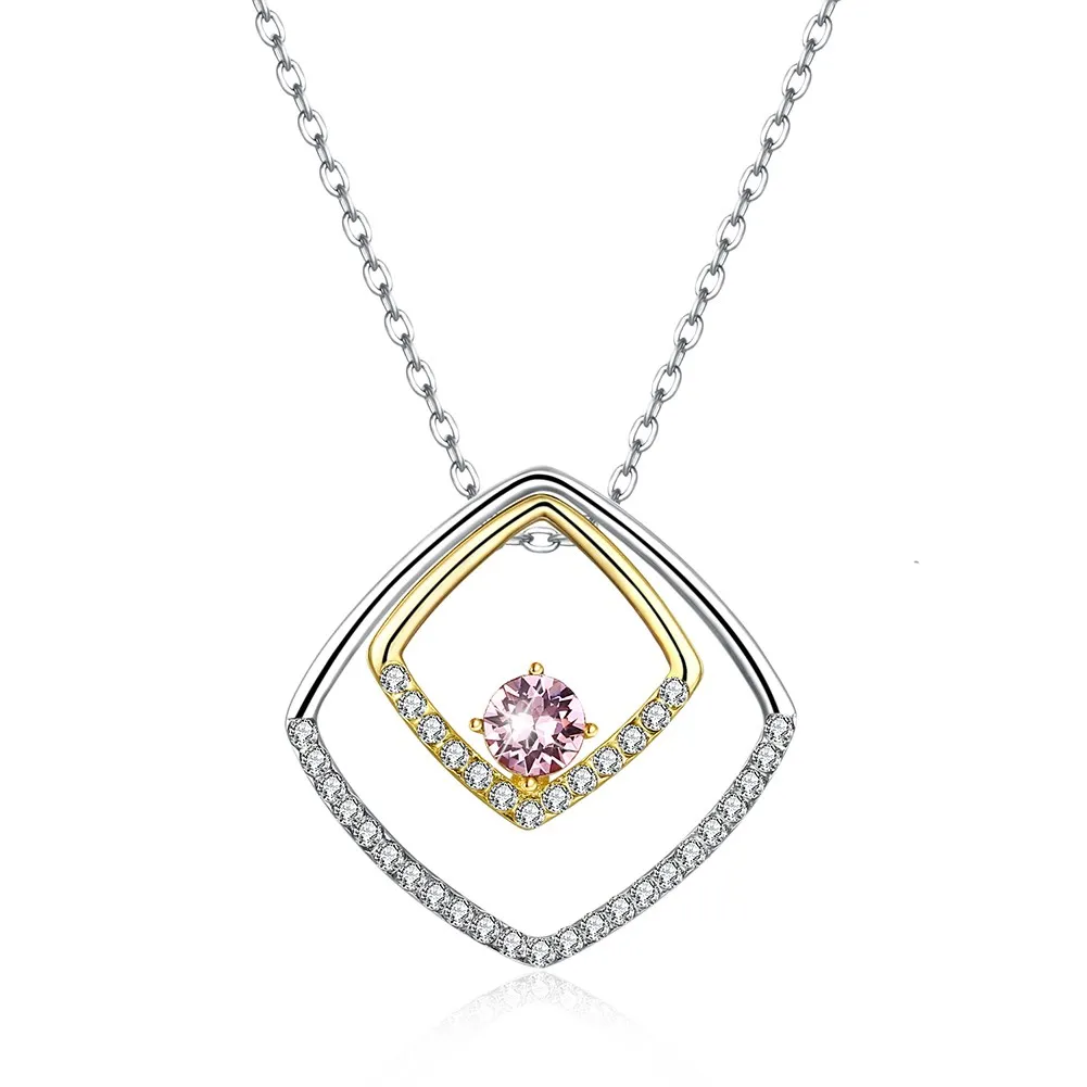 

Pink Crystal Necklace Korean Romantic Double Diamond Pendant Women Necklace sterling silver necklace