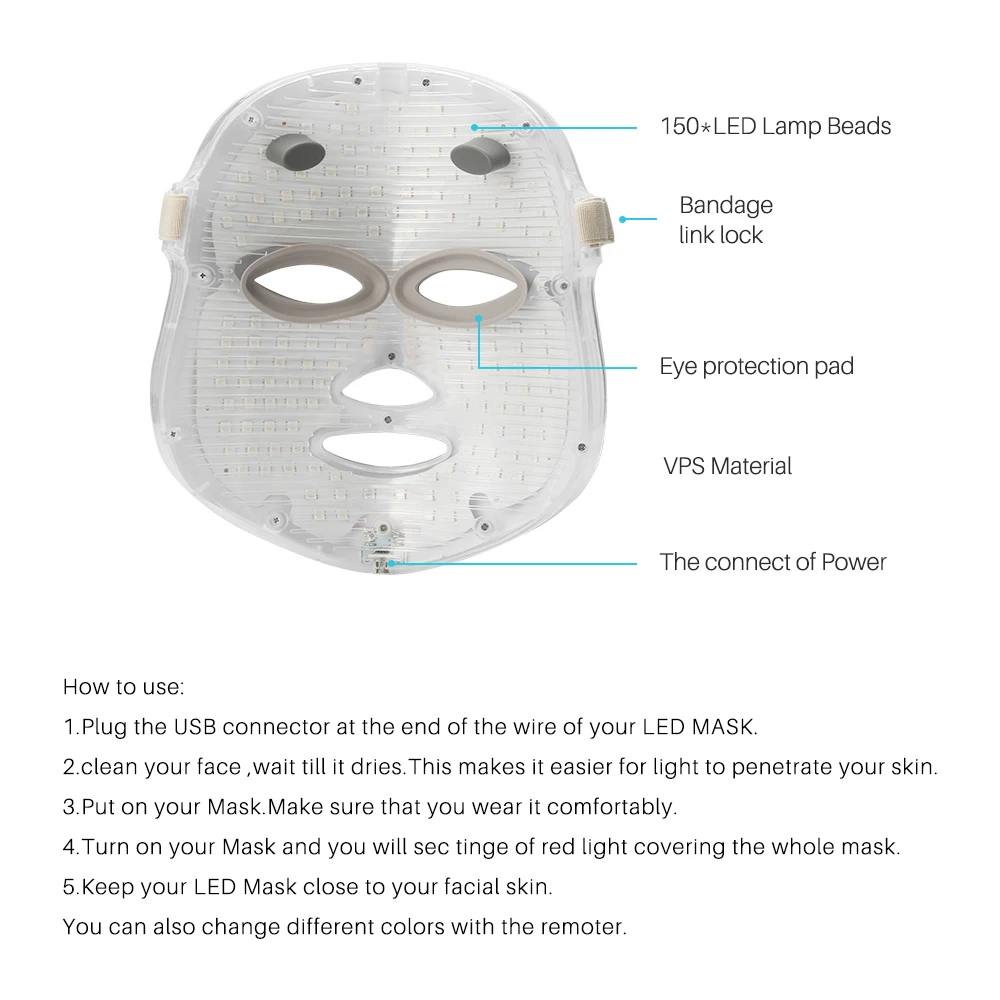 Светодиодный Фотофон для красоты, электрическая светодиодный маска для лица, 7 цветов, светодиодный, для омоложения кожи, против морщин, фотонная терапия, лифтинг для лица