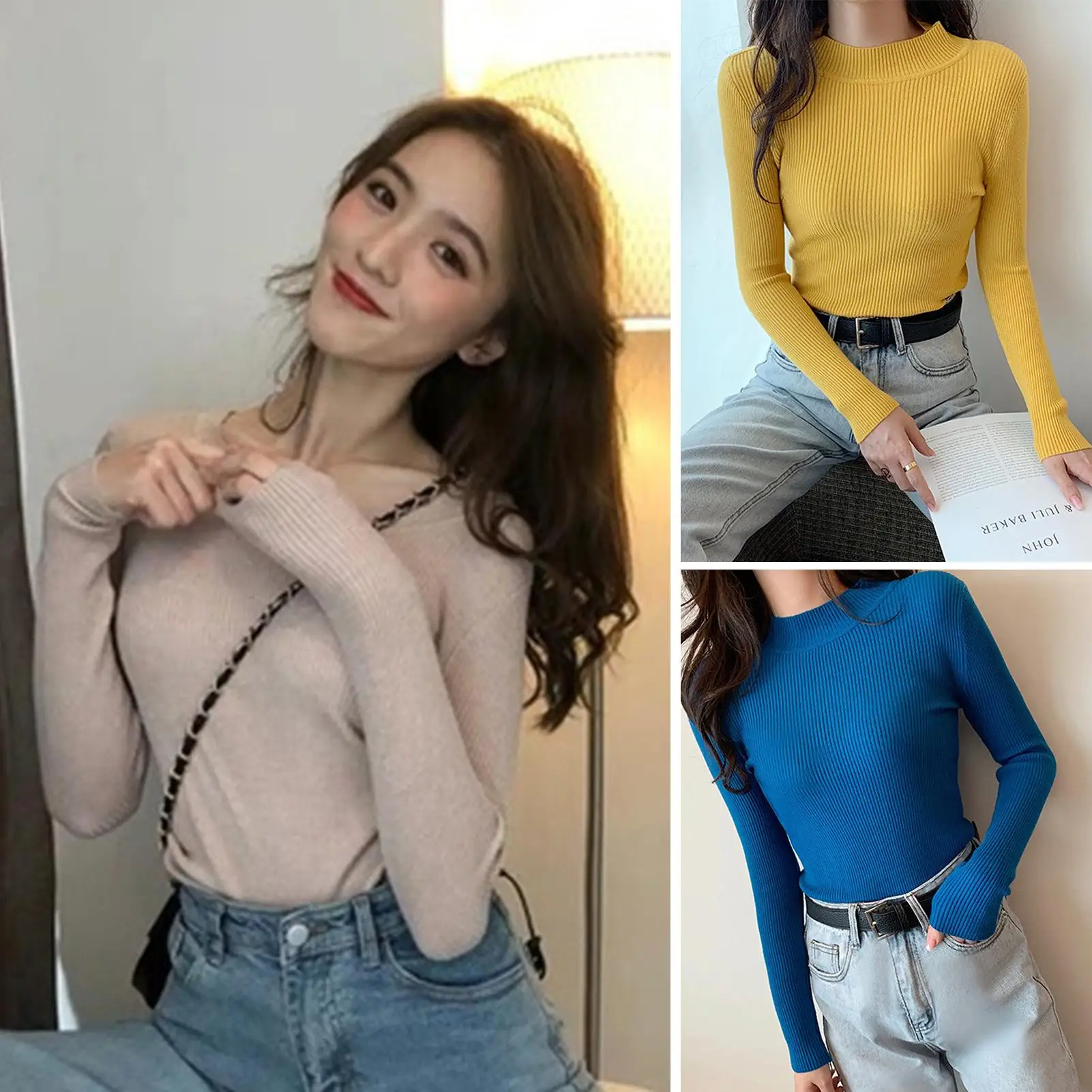 

2020 Autumn Winter Women Pullovers Sweater Knitted Elasticity Casual Fashion Slim Turtleneck Warm Female Sweaters
