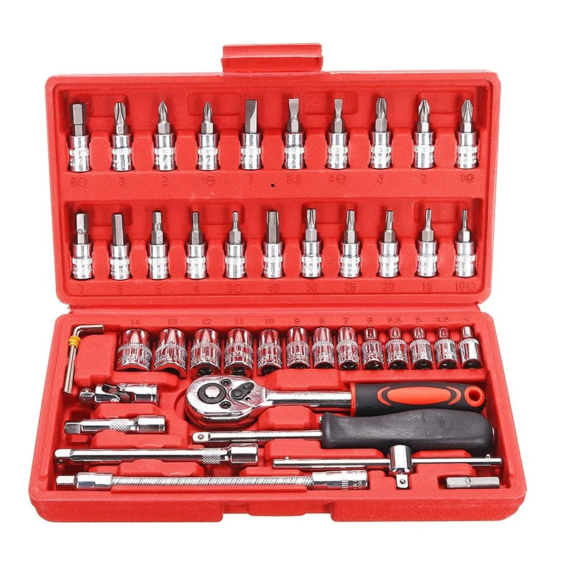

Car Repair Tool 46pcs 1/4-Inch Socket Set Ratchet Torque Wrench Combo Tools Kit Auto Hand Repairing Tools Set Spanners Wrenches