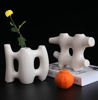 

Creative Abstract Ceramics Vase Home Living Room Decoration Ornaments Modern Desktop Fence Shape Flower Container Decor
