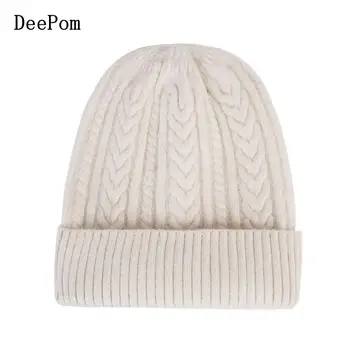 

DeePom Winter Hats For Women Men Skullies Beanies Warm Stripe Raabit Fur Knitted Cap Hat Female Gorros Bonnet Femme Bone Male