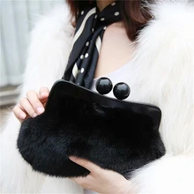 IANLAN элегантные женские черные вечерние сумочки с натуральным мехом норки клатчи сумки Дамские кошельки на застежке из смолы IL00571