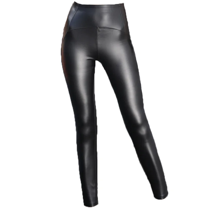 WQJGR осень-зима кожаные штаны Для женщин Эластичность Высокая талия черные брюки Для женщин поднять в стиле «хип узкие брюки-карандаш