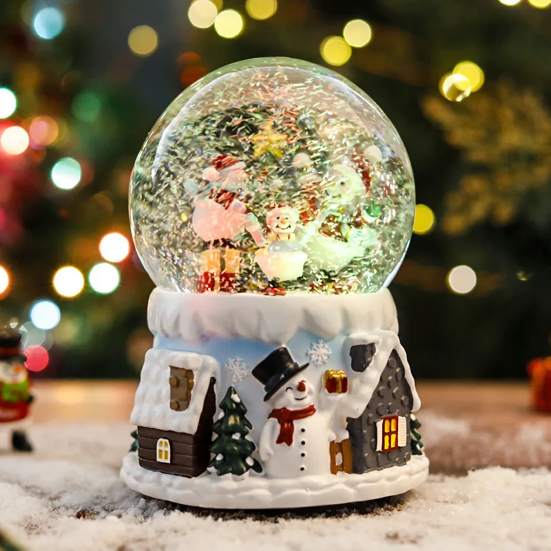 

Free shipping Christmas Auto Snow Blower with Lighting Rotates Crystal Ball Music Box Eight Music Box Christmas Gift