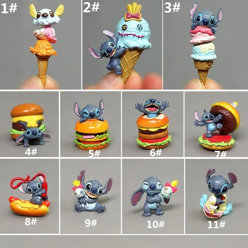 

Disney 11 PCs/Set Mini Version Small Number Stitch Ice Cream Burger Garage Kit Dolls Model Ornaments