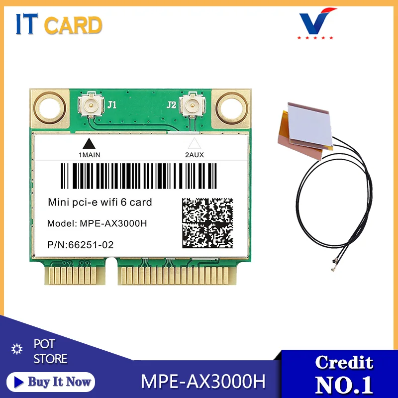 Двухдиапазонный Wi Fi 6 2 4 ГГц/Wi 5 ГГц MPE AX3000H кард 802.11ax/ac Гбит/с Bluetooth 0 Половина mini PCI E