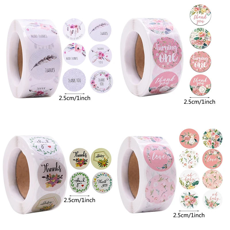 500pcs/roll Thank You Stickers Seal Labels DIY Handmade Stationery Scrapbooking Sticker Wedding Envelope Seals Candy Bags Decor