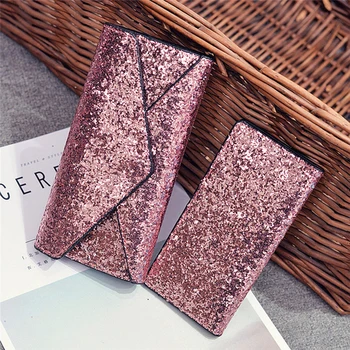 

LILY QUEEN Fashion Women 2-Set Wallet Luxury Sequins Party Handbag PU Leather Zipper Purse Money Bag