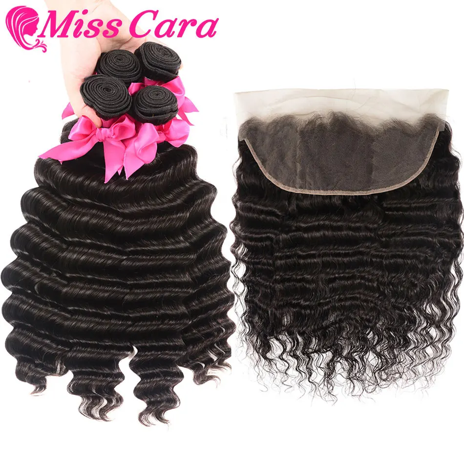 

Indian Loose Deep Lace Frontal Closure With 3/4 Bundles More Wave Remy Human Hair Bundles With Frontal Miss Cara Human Hair