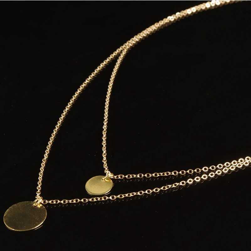 Aonani Double Layered Gold Sequin Double Strand Necklace,Layering Disc,Boho Necklace Beach Jewelry