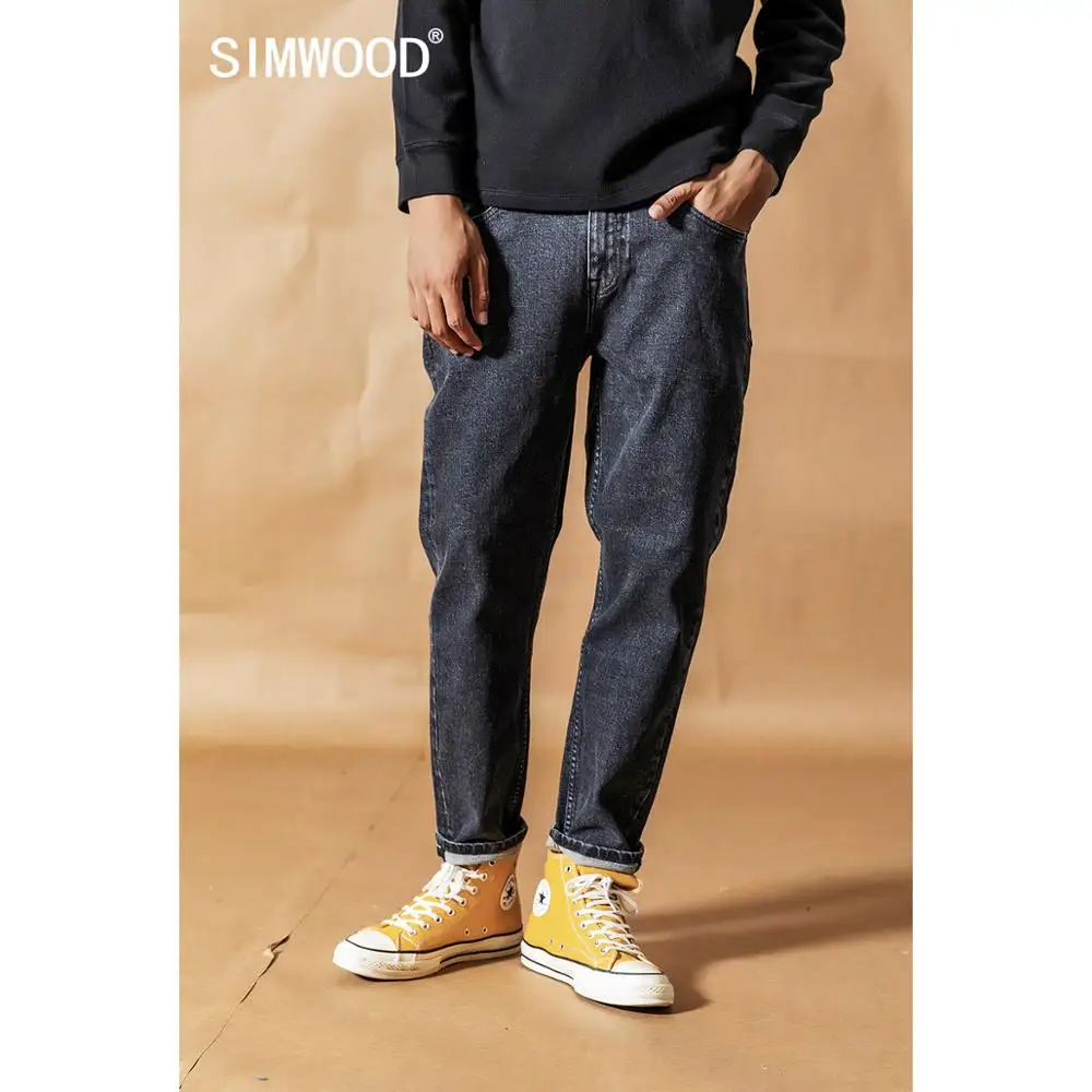 Najtaniej SIMWOOD 2019 jesień zima nowe, dżinsowe mężczyźni moda klasyczna dżins wysokiej jakości spodnie dżinsowe plus size 190408