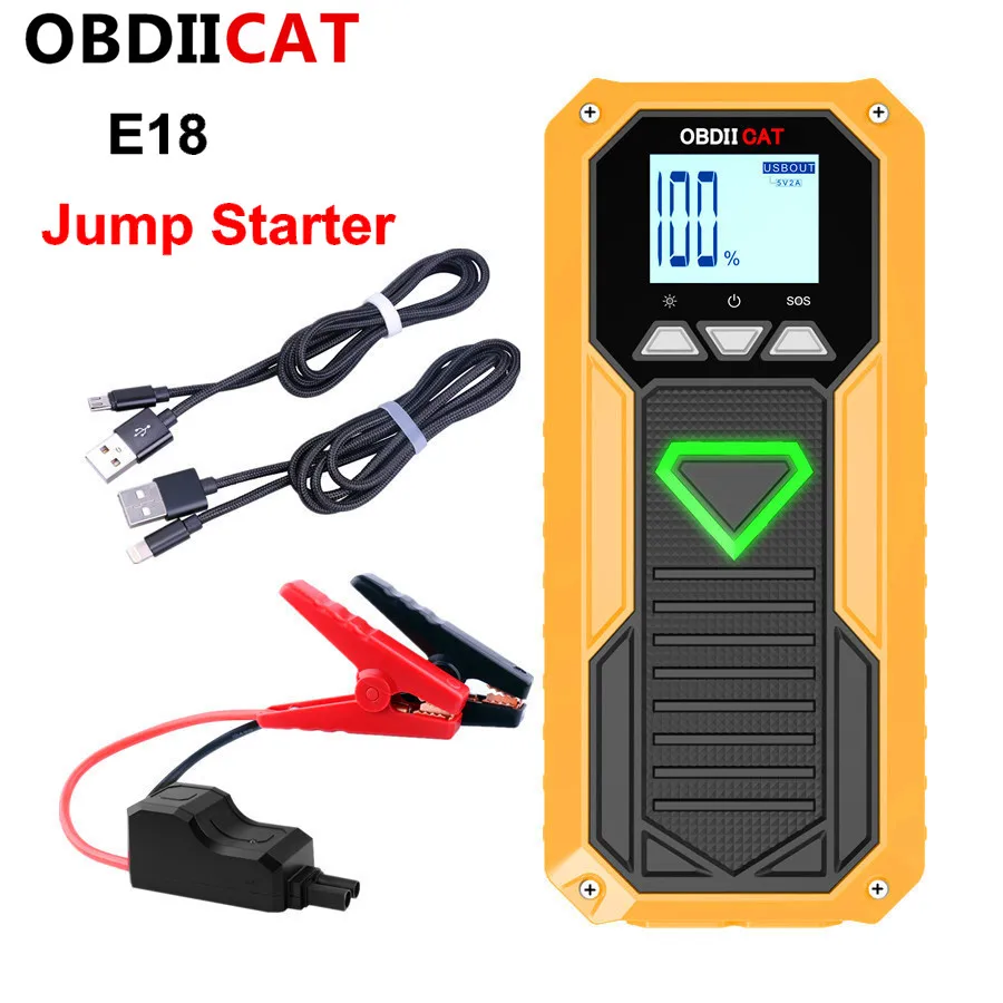 

OBDIICAT E18 Car Jump Starter Starting Device Battery Power Bank 600A Real Capacity 12000 Auto Buster Emergency Booster Start