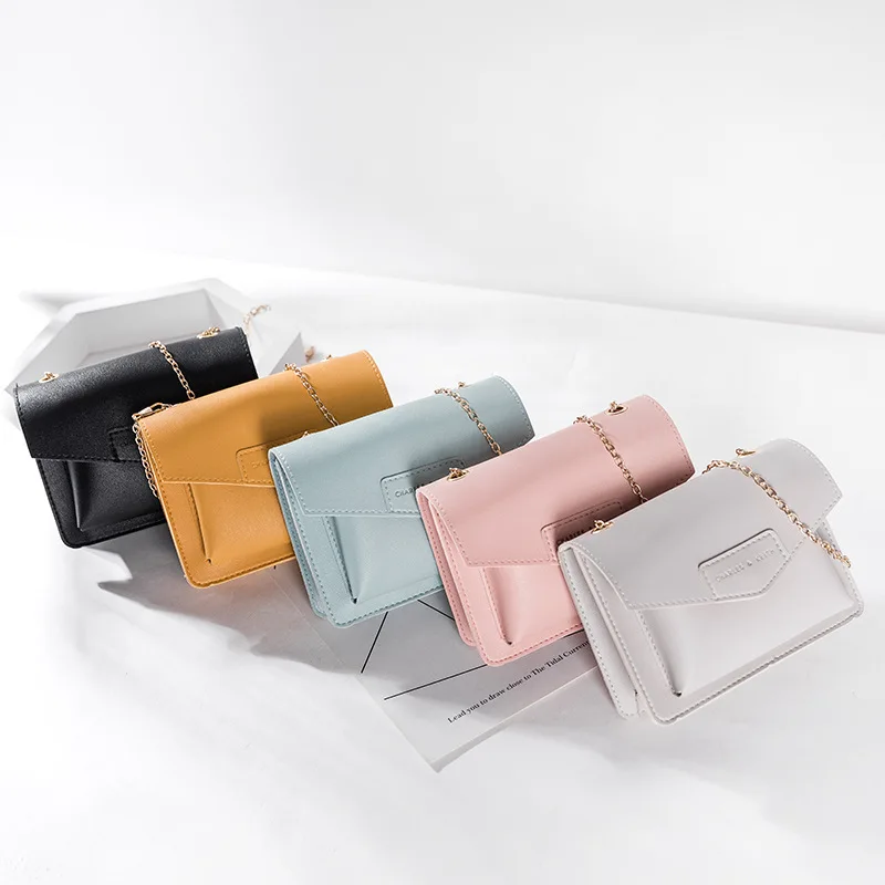 

2019 New Style Chain Square Sling Bag Solid Color Package Cover Type-Style Simple Crossbody Bag Mobile Phone Bag