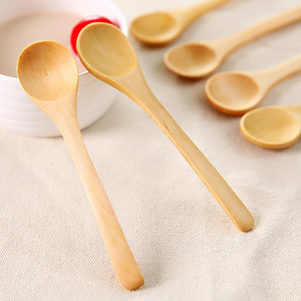 Kitchen Accessories 6Pcs Portable Mini Wooden Coffee Soup Porridge Spoon Lightweight Teaspoon Easy to Clean Condiment Utensil