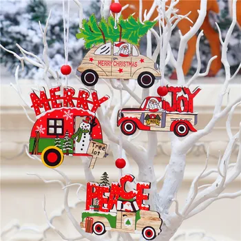 

Christmas Tree Painted Wooden Pendant Christmas Decorations Twine Colored Santa Car Pendant New Year Decoration Merry Xmas