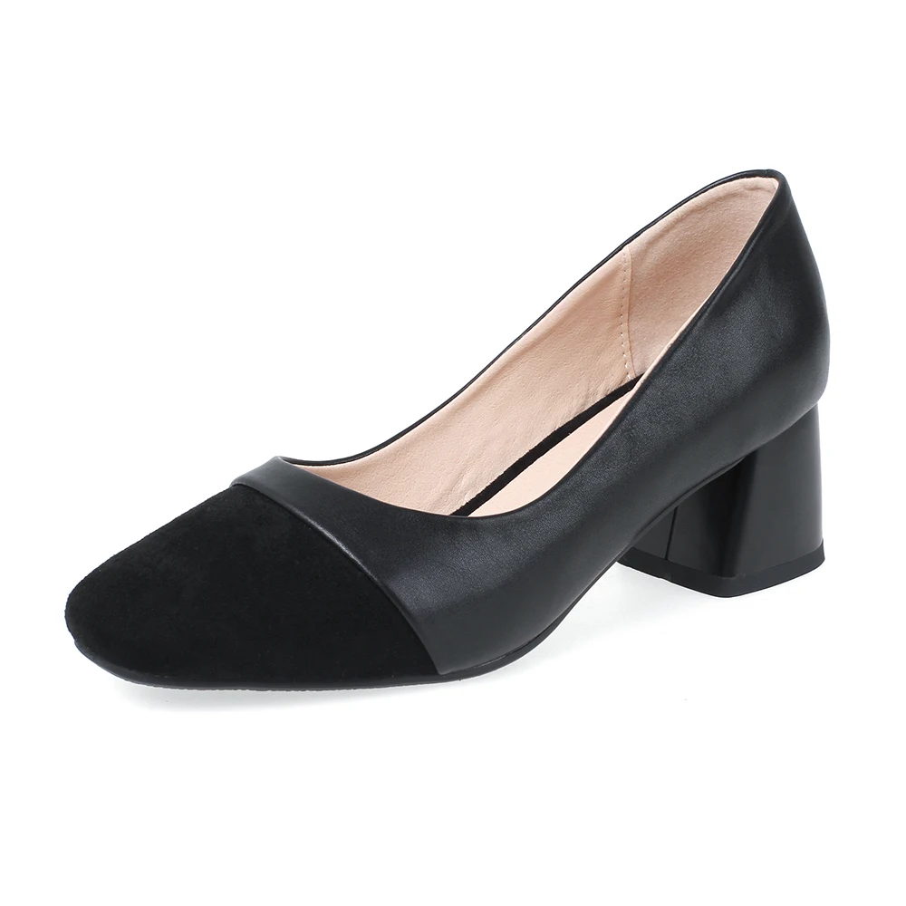 Черный Zapatos mujer; женские туфли-лодочки; Разноцветные женские туфли на толстом каблуке; модельные туфли-лодочки для работы; удобная женская обувь с квадратным носком на высоком каблуке - Цвет: Черный