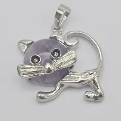 Фиолетовый кристалл драгоценный кулон любимая кошка, животное, праздничная бижутерия для женщин подарок S3234