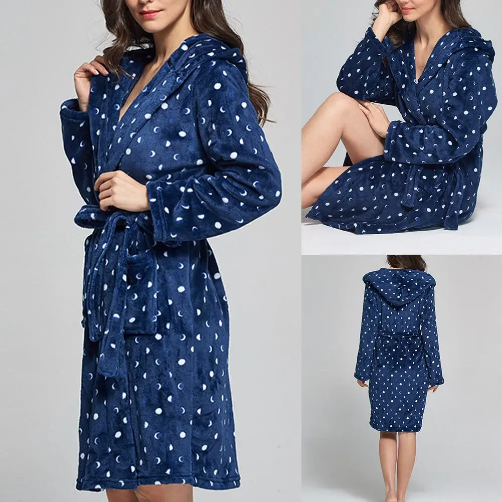 

Women Thick Thermal Flannel Hooded Long Sleeve Bath Robe Dressing Gown Sleepwear Plus Size