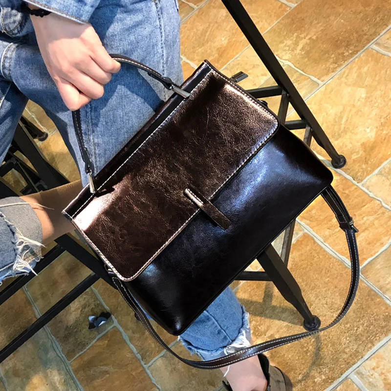 REALER shoulder bag for women vintage messenger bags ladies leather handbag with top handle female retro leisure crossbody bag