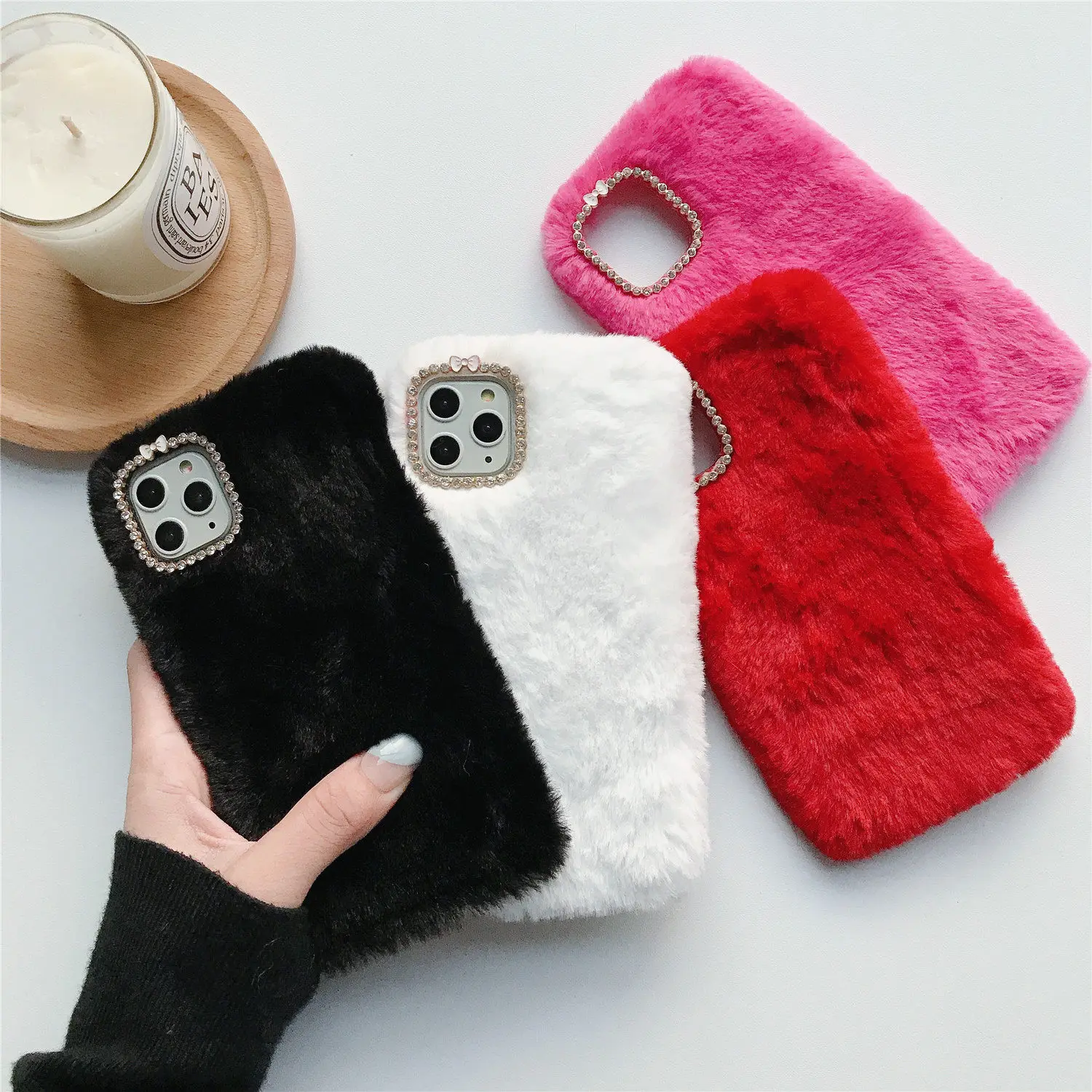 Cute Warm Plush diamond Phone Case For OPPO r11 r11s r9 r9s plus r17 r15 pro A73 A3 A5 F7 F9 F5 Lovely Furry Soft TPU Back Cover |