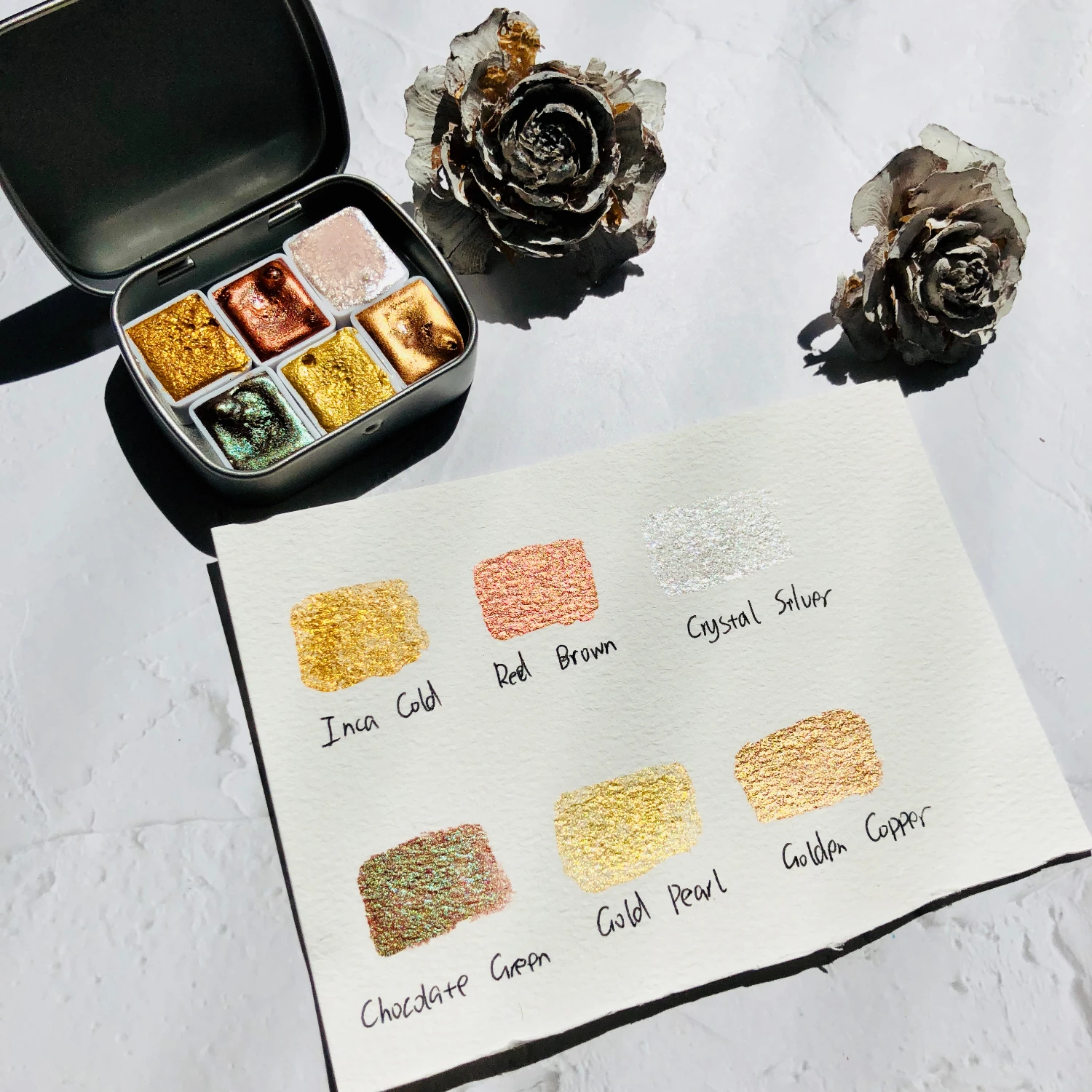 

Handmade Limited Edition Watercolor Diy Acuarela iridescent metallic Master Pearly Painting Set Diamond Metal Gold Aquarelle