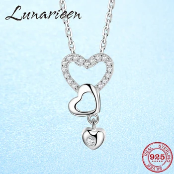 

Endless love 925 Sterling Silver Dazzling zircon necklace Heart to Heart Shape For women Jewelry Pendant Chain Fashion Gift 2019