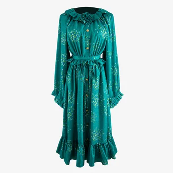 

SuperAen Women's New Fashion Ruffled Three-dimensional Small Floral Belt Printed Full Loose Casual Mid Calf Women Dress