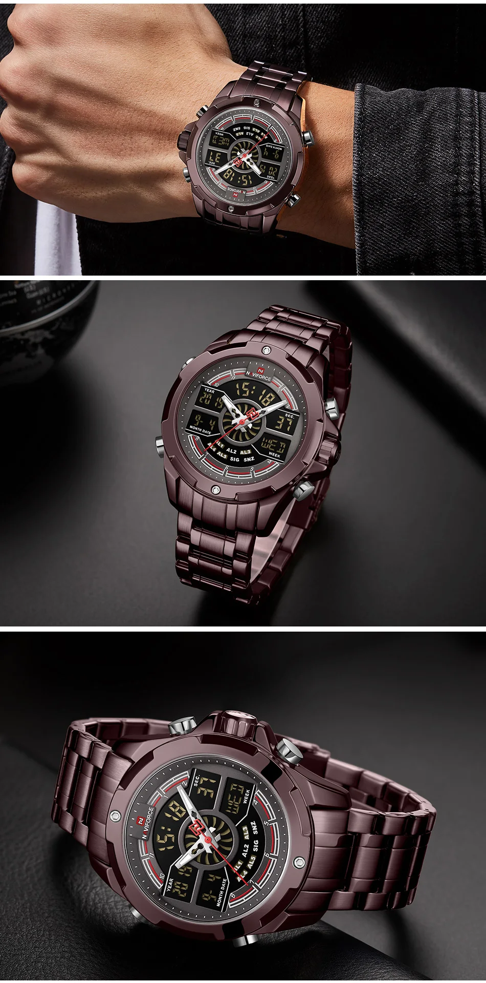 NAVIFORCE Men's Watches Luxury Brand Men Sports Quartz Blue Watch Men Stainless Steel Digital Clock Waterproof Relogio Masculino