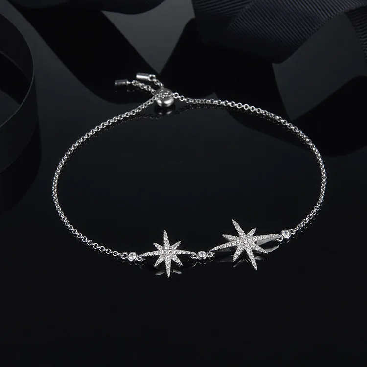 Двойной восьмиугольник звезды для женщин ручной браслет цепочка из чистого серебра 925 пробы браслет Monaco новое украшение браслет feminina