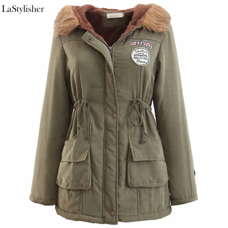 Армейский зеленый Новейшая парка с длинным капюшоном для женщин s зимние парки размера плюс куртка пальто толстая хлопковая теплая куртка женская верхняя одежда шуба - Цвет: Армейский зеленый