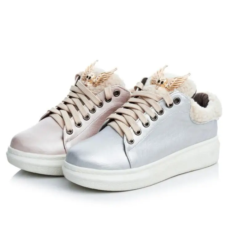 

Women's Female Ladies Winter Boots Warm Boots Rubber Faux Fur Thick Flat Heel Ankle Boots Women Snow Boots Lace-Up Round Toe