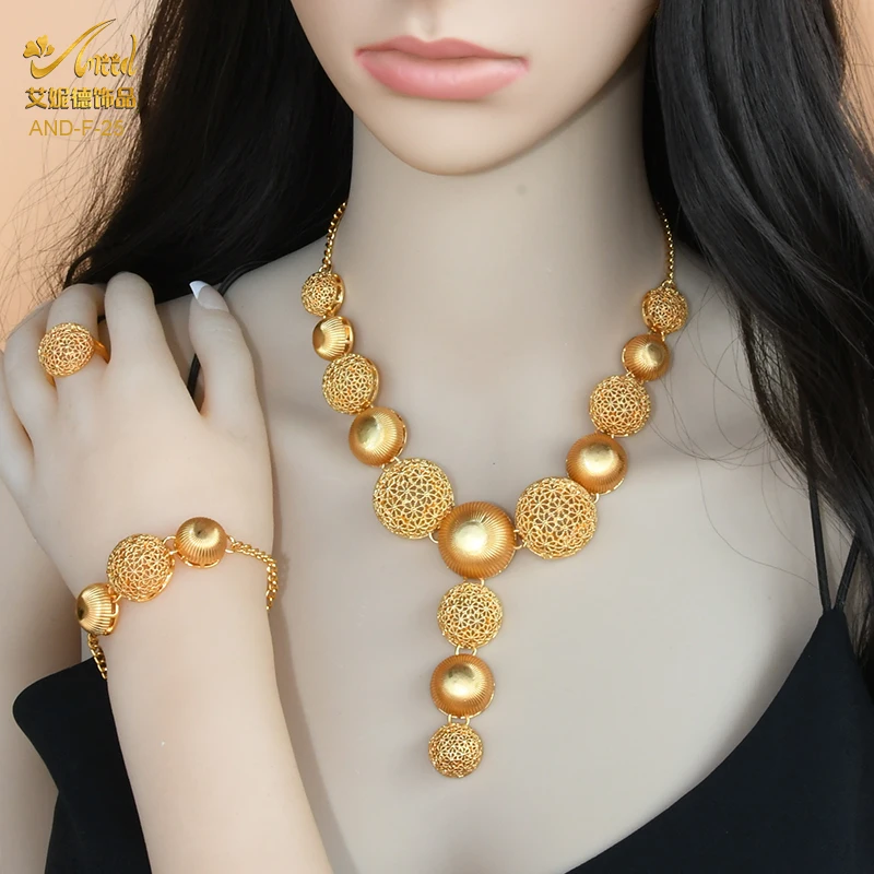 Nigerian Wedding Jewelry Set Bridal Necklace Earrings Bracelet Ring Sets Dubai Italian Gold Plated Big African 24k Jewellery