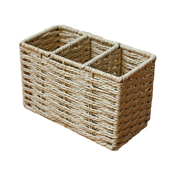 

3 Components Woven Remote Control Pencil Stationery Desk Organizer Cosmetics Home Office Dresser Multifunction Storage Holder