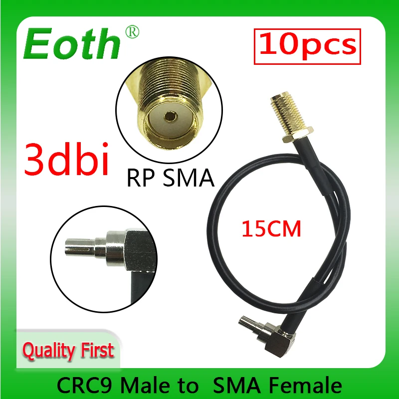 EOTH 10pcs 3G HUAWEI modem adapter SMA Female Jack nut Switch CRC9 Right Angle pigtail cable RG178 Wholesale 15CM 6