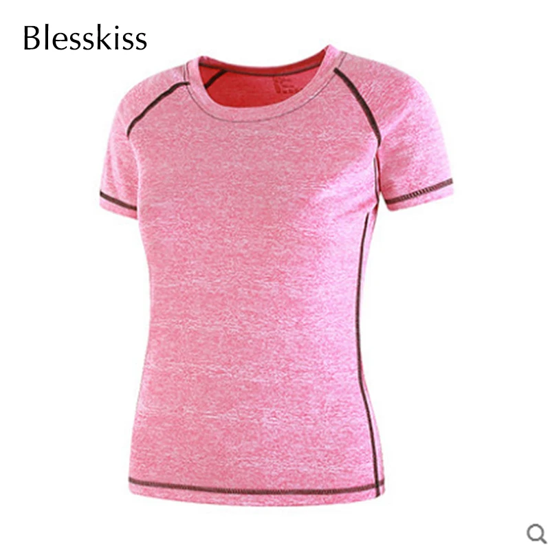 Blesskiss/женская спортивная рубашка размера плюс, летняя Эластичная майка из спандекса для бега, йоги, фитнеса, одежда для йоги - Цвет: pink