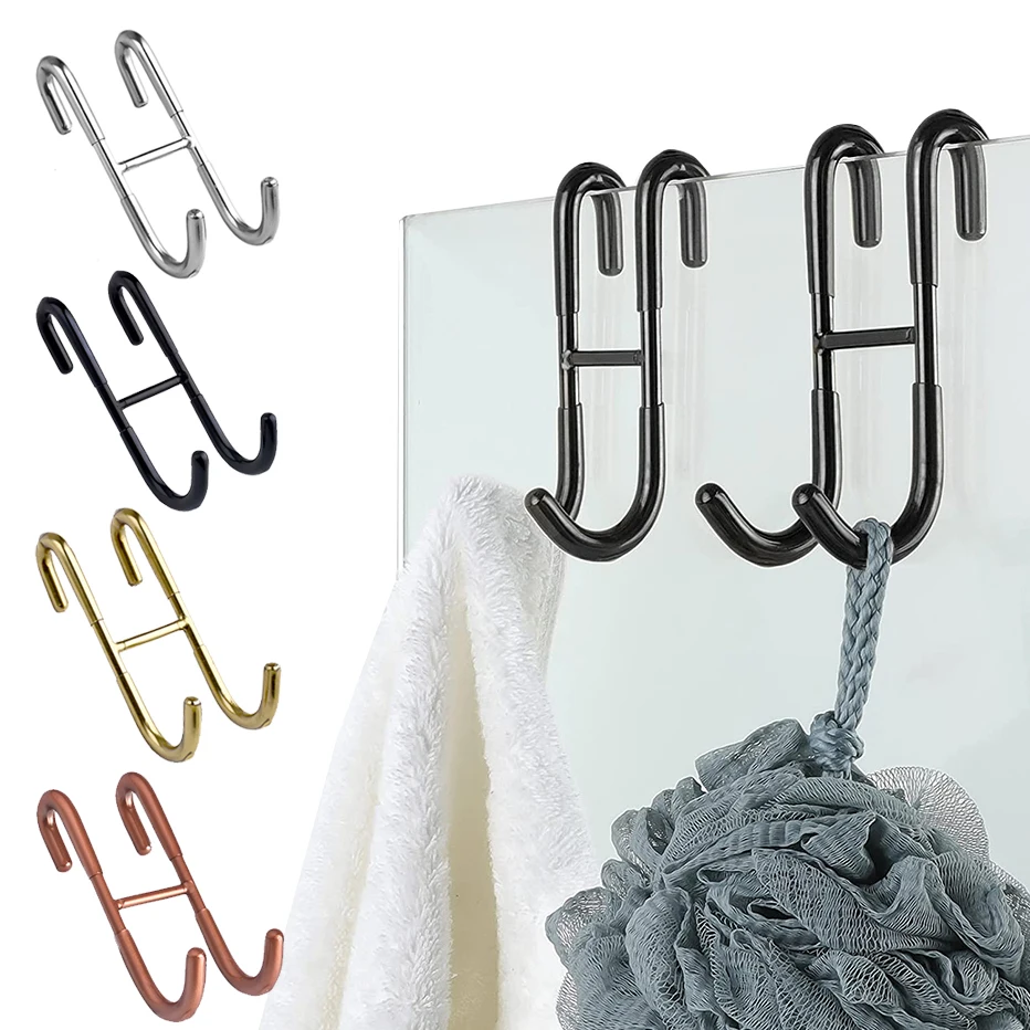 Крючок для двери душа из нержавеющей стали над безрамной стеклянной дверью