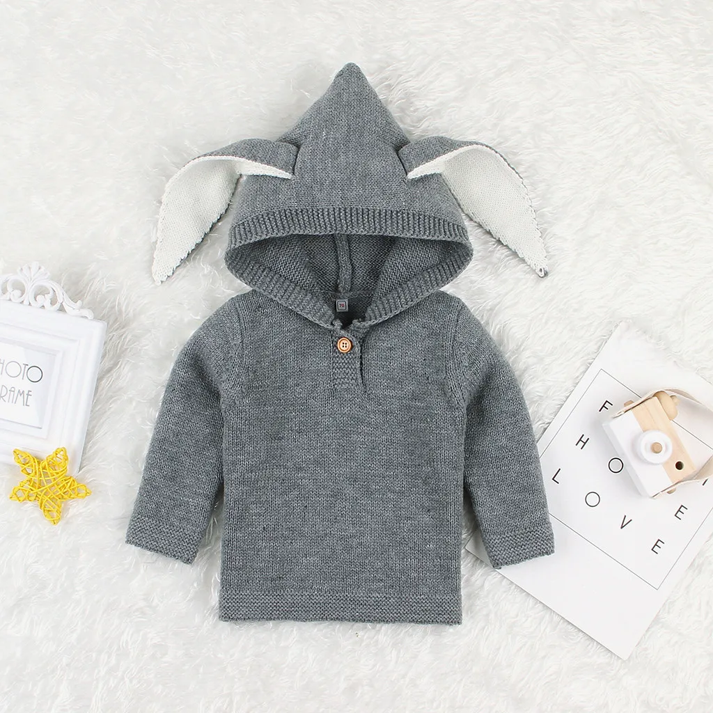 Toddler Baby Girls Winter Crochet Tops Cartoon Cute Hooded Warm Knit Sweater Cotton Soft Long Sleeve Fashion Sweater For Girls