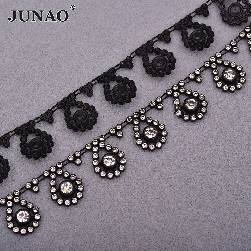Drop Black JUNAO, 1 ярд, прозрачные черные стразы для шитья, декоративная лента, кристальная лента для аппликации, Стразовая окантовка для одежды - Цвет: Drop Black