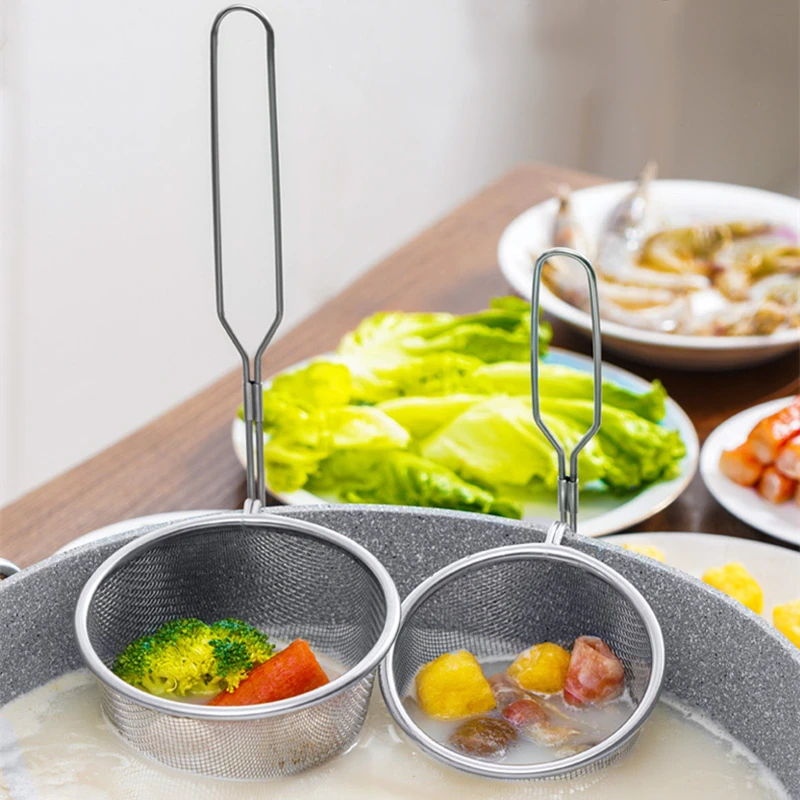 Frying Basket Fine Mesh Foldable Handle Anti-scalding Heat Resistant  Strainer Basket Hot Pot Colander Food Skimmer Kitchen Tool - AliExpress