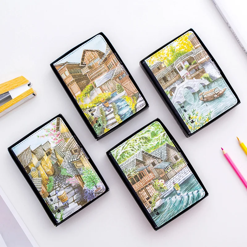 

Retro 96sheets A6 Watercolor Ancient Town Creative Illustration Happy Planner Notebook Chinese Style Color Page School Notepad