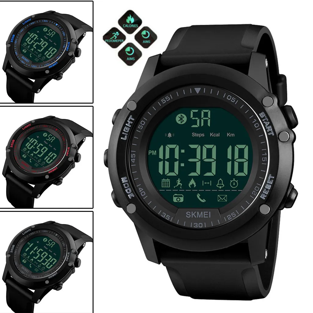 50M Waterproof Sport Digtal Smart Watch Men All Black Military Style