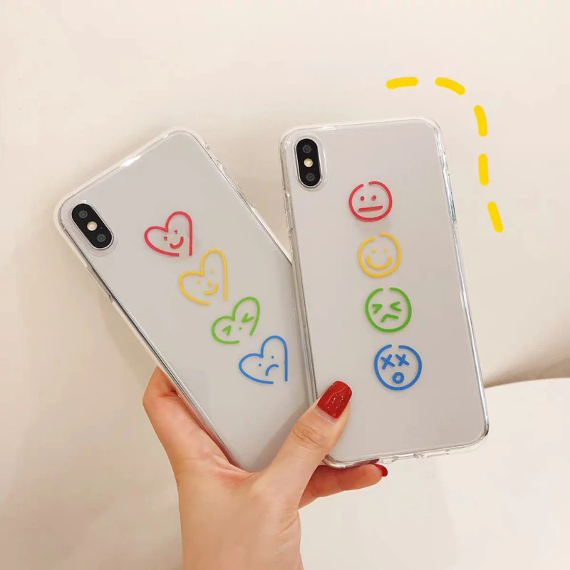 

Super fire simple color smiley love heart phone case For iphone 7 8 6 6s Plus XR XS MAX X cartoon pattern clear soft TPU Cover