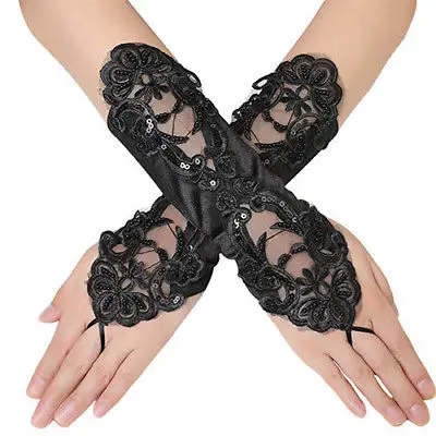 Goocheer/1 пара, женские модные кружевные перчатки для невесты, кружевные перчатки без пальцев, черные белые длинные стильные перчатки - Цвет: as photo