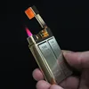 High-end Luxury Gold Brick Jet Metal Lighter Torch Turbo Grinding Wheel Butane Gas Lighters Flint Inflated Gasoline Oil Lighter ► Photo 2/6